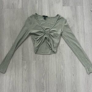 Forever 21 Sage Ruched Long Sleeve Blouse